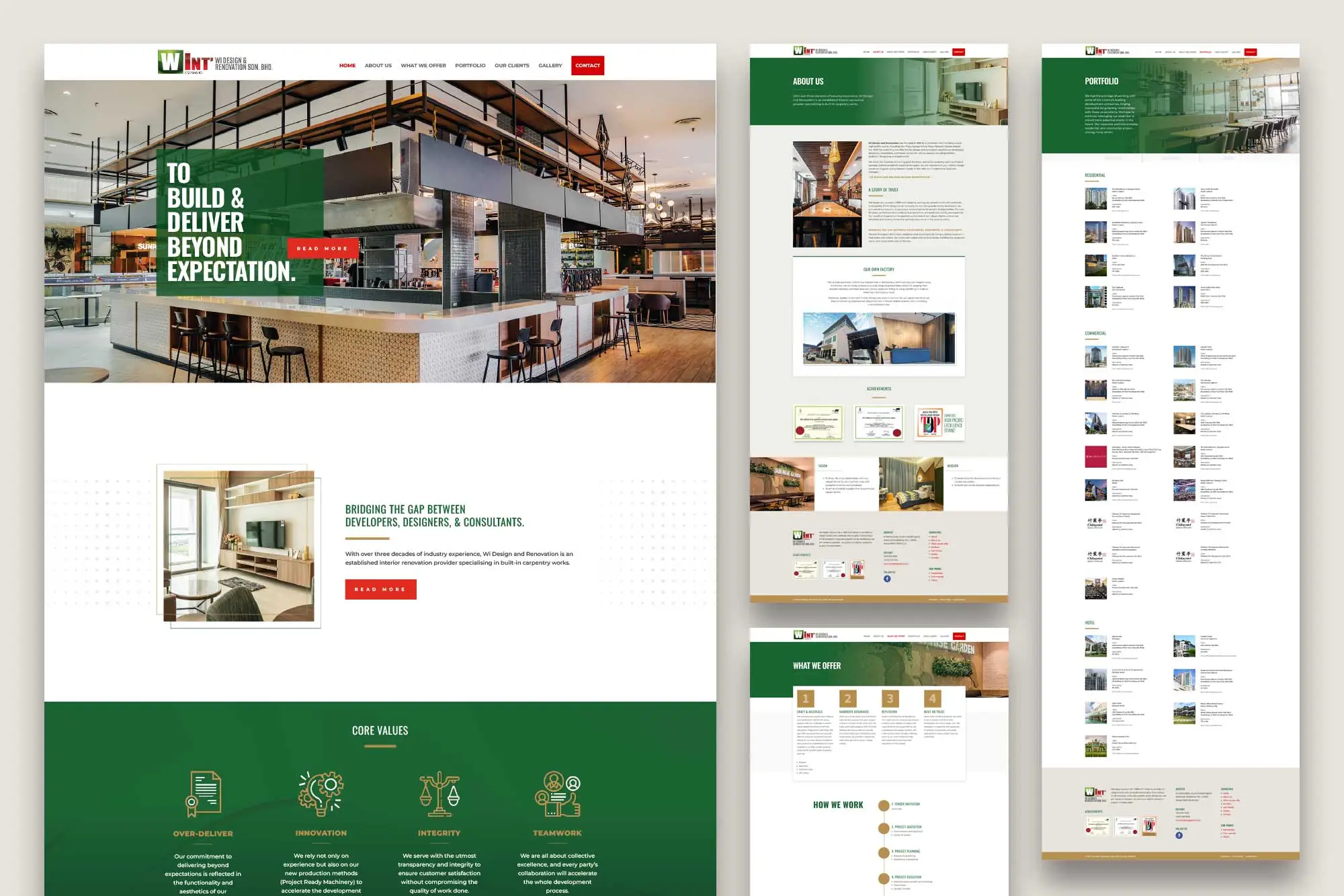 Custom WordPress website design for WINT Design & Renovation featuring responsive homepage, portfolio pages and mobile-friendly corporate web design.